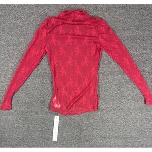 Y2K Missguided Red Sheer Lace Mesh Top Size S Long Sleeve NWT